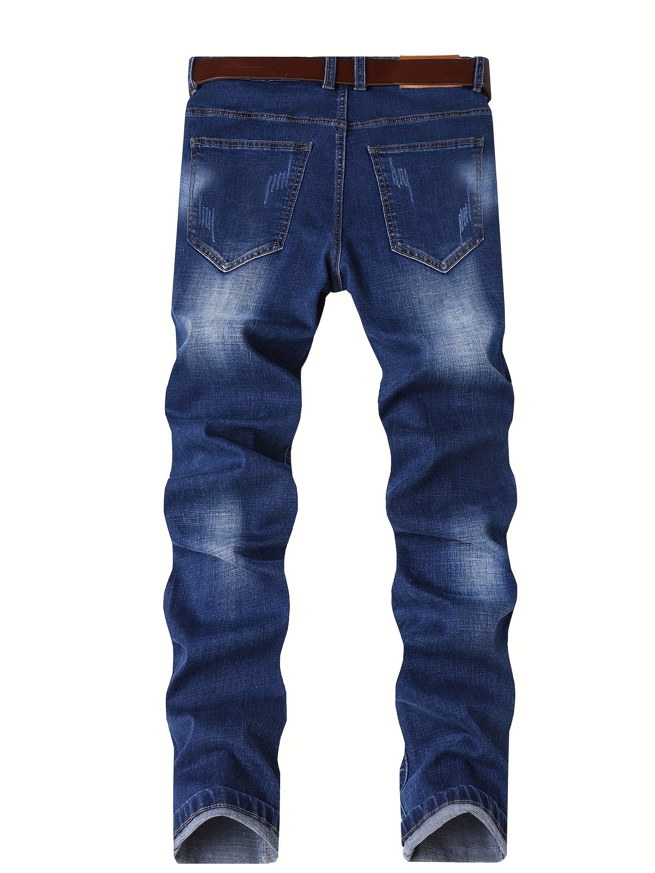 Men's Distressed Cotton-Blend Jeans: Versatile Streetwear Style, All-Season Comfort, Slim-Fit, Machine Washable, Embroidered Detailing - Evoke Your Trendy Side