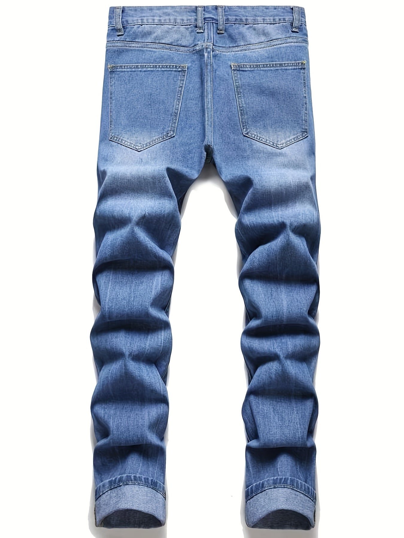 Regular Fit Ripped Jeans, Men's Casual Street Style Distressed Denim Pants For All Seasons