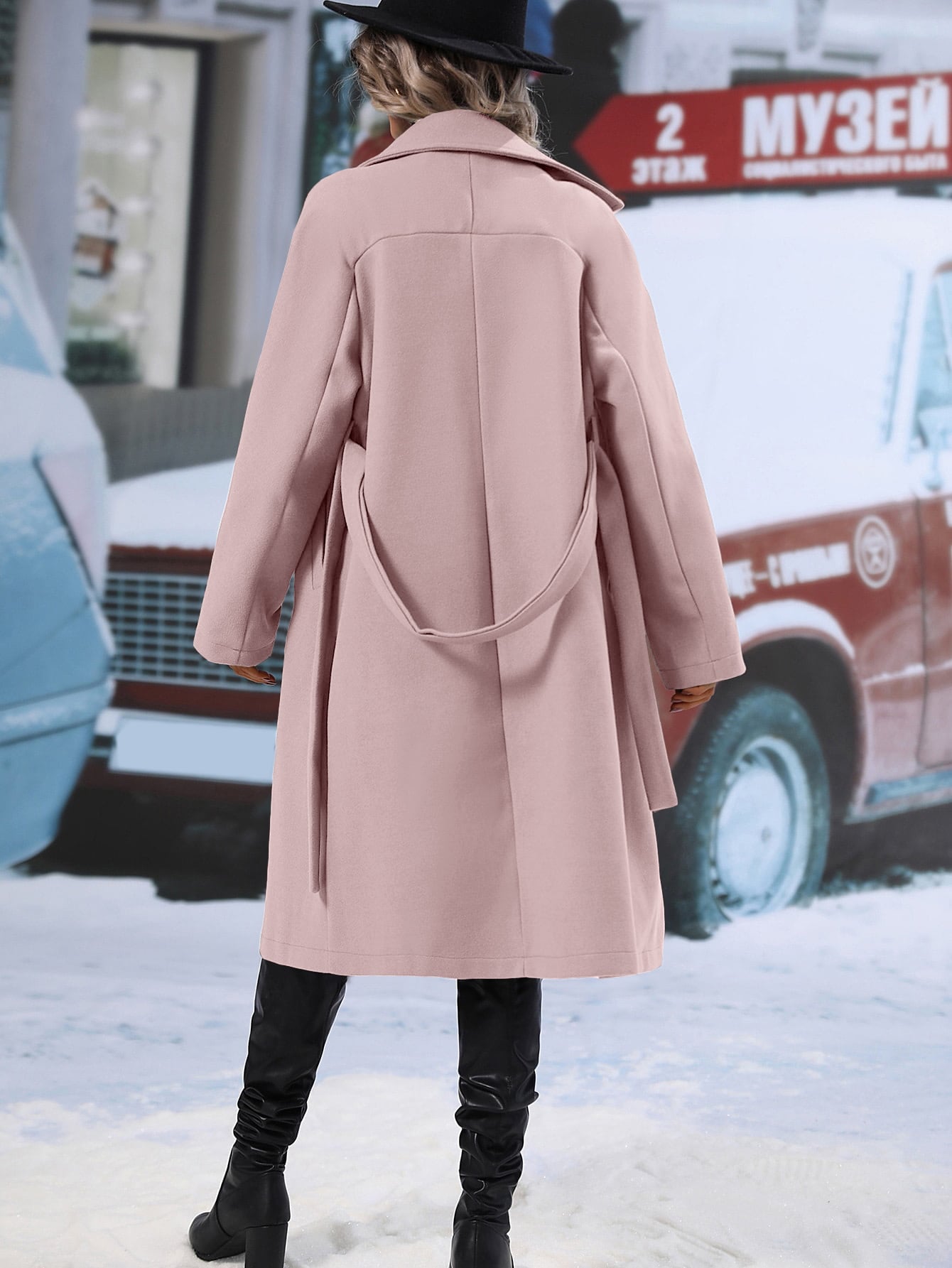 Frenchy Lapel Neck Double Breasted Belted Overcoat