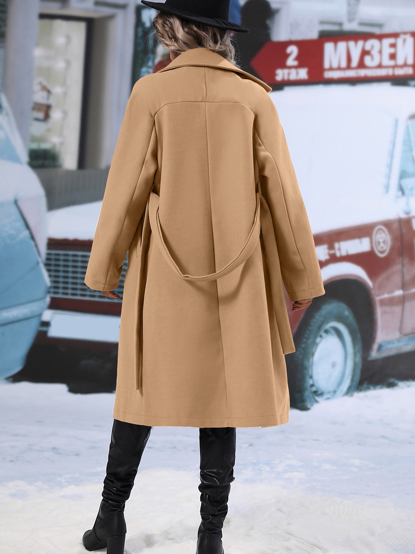 Frenchy Lapel Neck Double Breasted Belted Overcoat